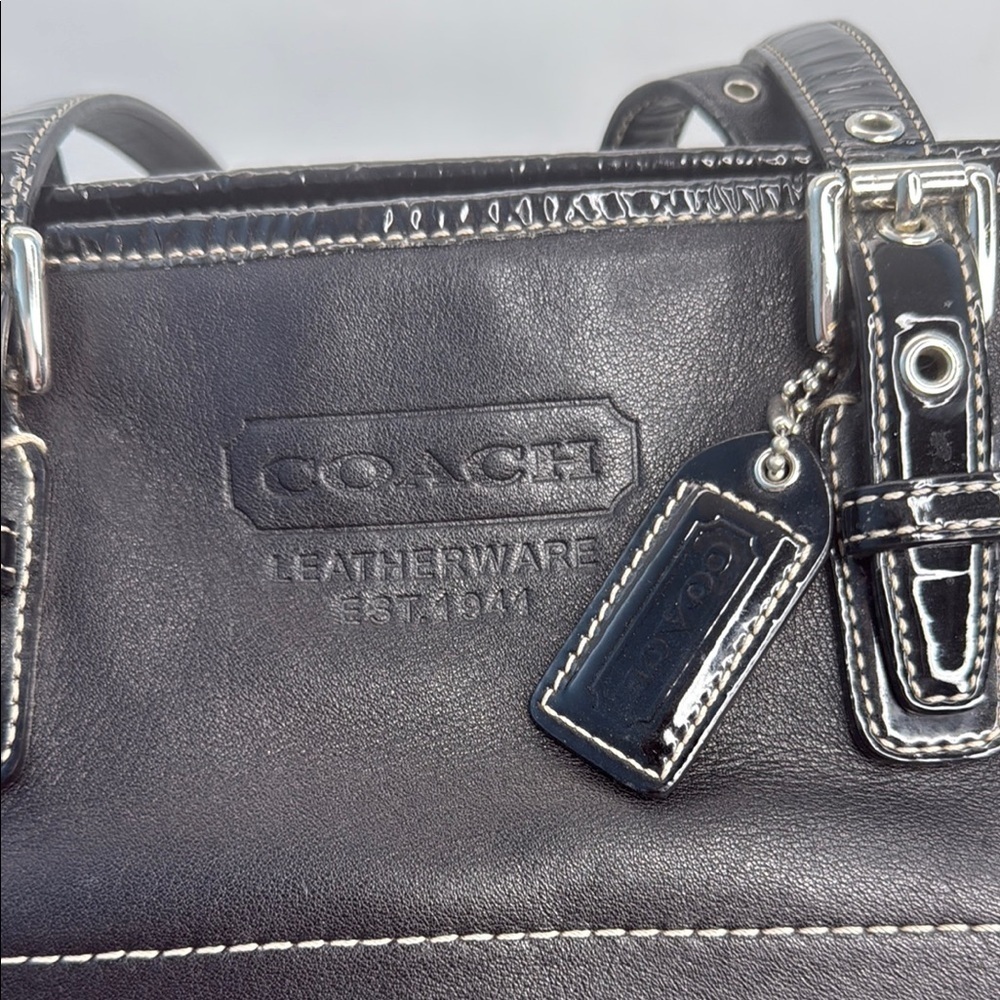 Coach Black Leather Tote with Silver Hardware - Picture 6 of 9